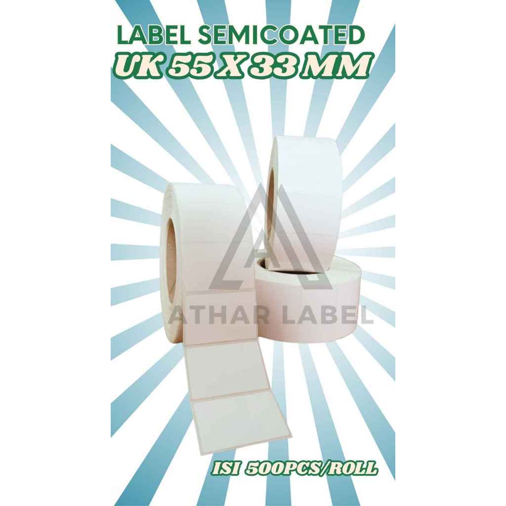 

Athar Label Semicoated Barcode UK 55x35 MM Putih Bersih Glassine White | UK 55 X 35 mm Semicoated | Label SC 55 X 35 mm ISI 500 | UK 55X35 mm isi 500pcs/Roll 1 Line isi 500 UK 55X35 mm Putih Bersih