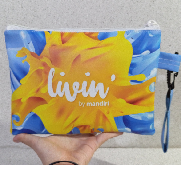 Clutch Dan Dompet Pouch Livin By Mandiri Printing Custom Souvenir Dompet Bahan Oscar Livin By Mandir