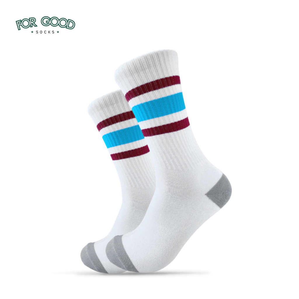 FGS - Kaos Kaki Oldschool Motif | Strip Biru Maroon Putih Basic