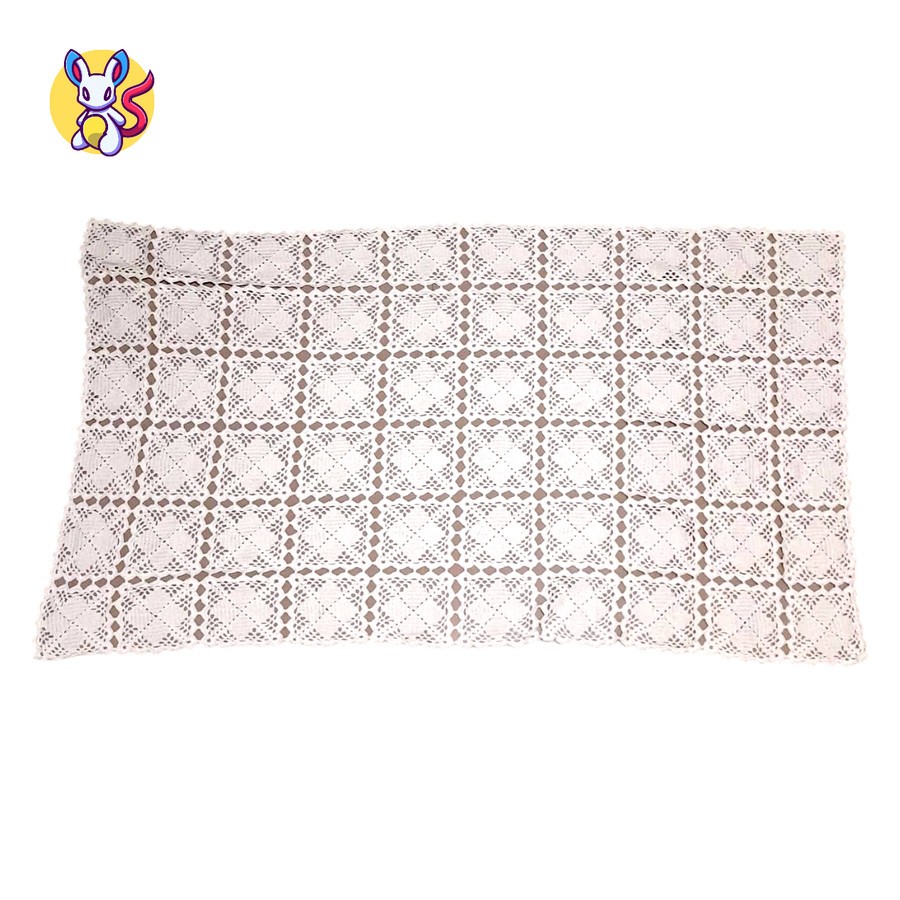 Taplak Meja Rajut 138×78 cm Benang Katun Kecil Segi Empat Putih