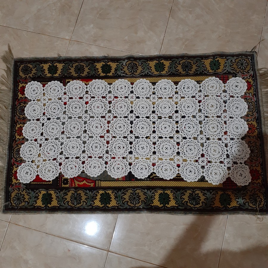 Taplak Meja Rajut 88x45 cm Benang Katun Segi Empat Putih
