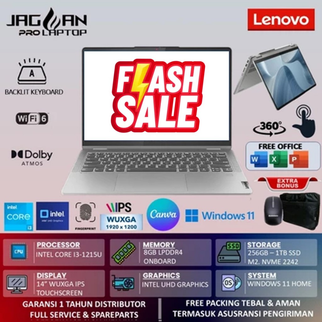 Flash Sale Lenovo Ideapad Flex 5 Core i3 1215U RAM 8GB 512GB SSD WUXGA IPS Touchscreen Fingerprint