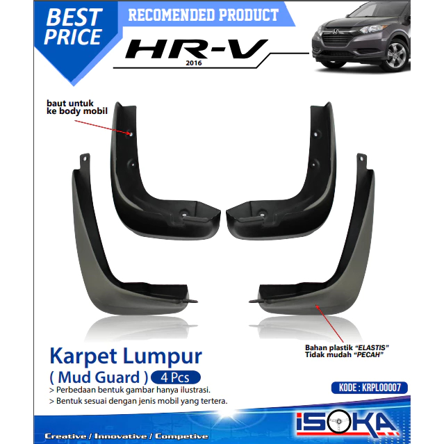 Mud Guard Karpet Lumpur Mobil HRV 2016 - 2021