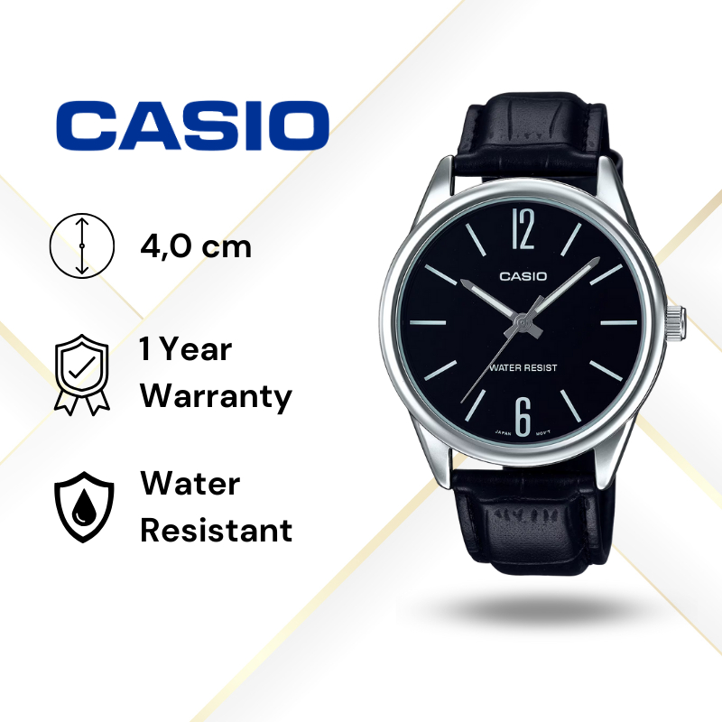 JAM TANGAN PRIA CASIO MTP-V005L-1B ORIGINAL - MTPV005L HITAM CASIO ORIGINAL