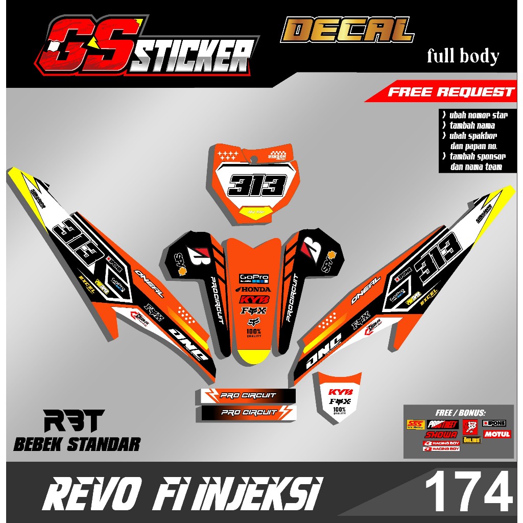 GS STICKER DECAL FULL BODY RBT REVO FIT FI INJEKSI RBT BEBEK MODIF SUPERMOTO RBT BEBEK STANDAR GS V.