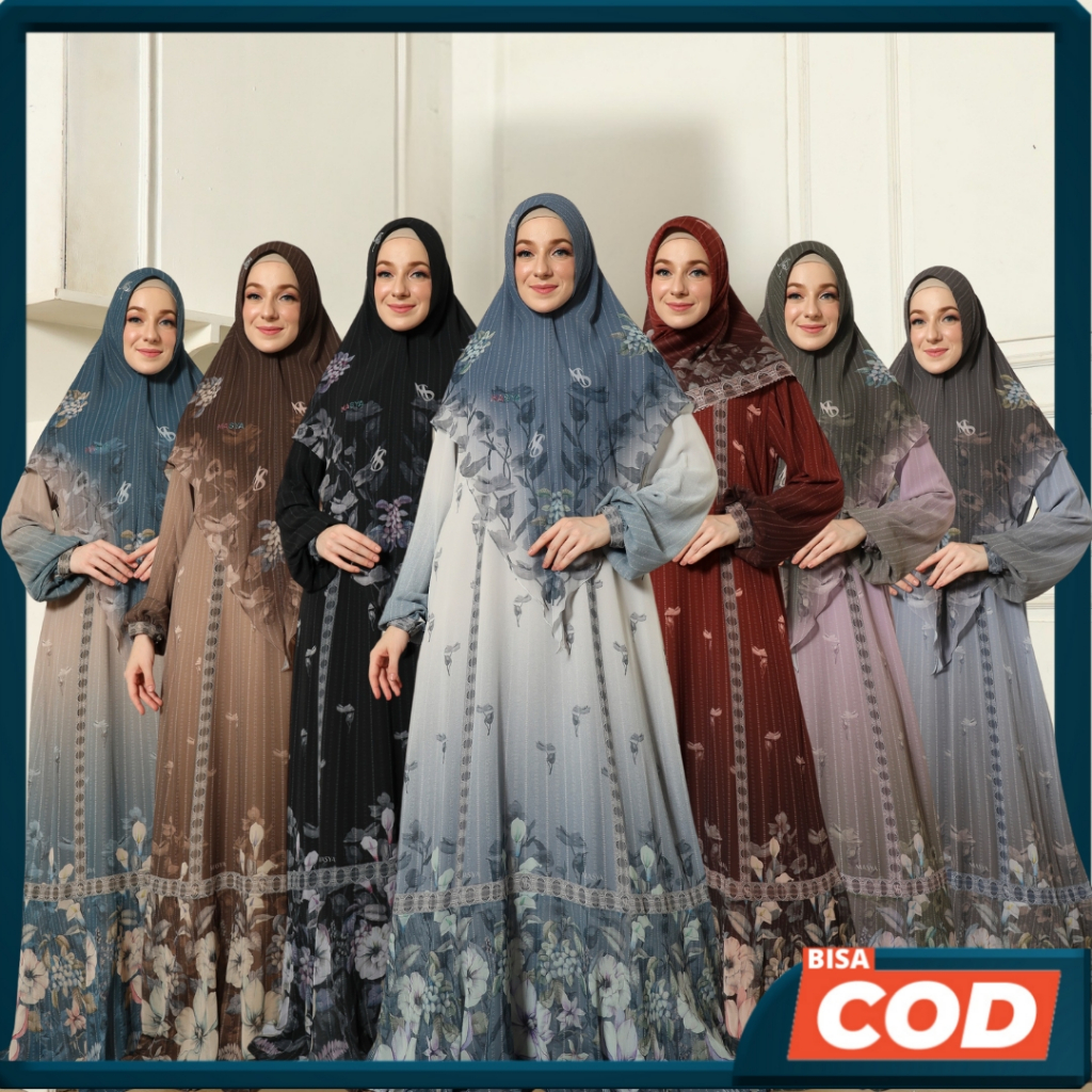 Set Gamis Dress Ceruty Babydoll Printing Premium Syari Branded Mewah Masya Syari Original Maliah Ter