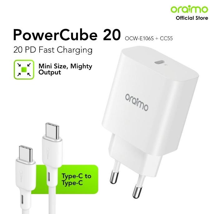 Oraimo Charger Travel 20W Type-C/Lightning Ultra Speed OCW-E106S+CC54 - OCW-E106S+CL55