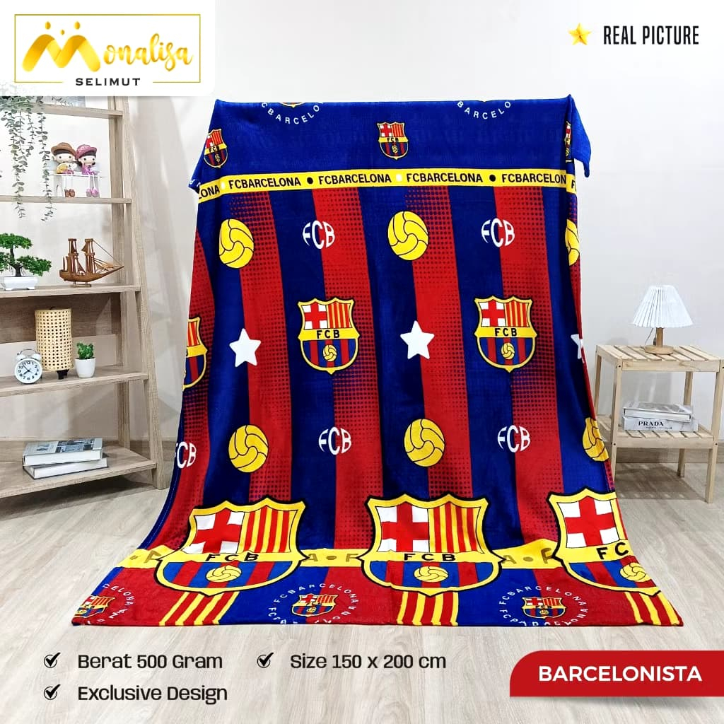 SELIMUT MOTIF CLUB BOLA BARCA MANCHESTER UNITED KARAKTER SPIDERMAN BATMAN UK 150X200 FREE TAS // SEL