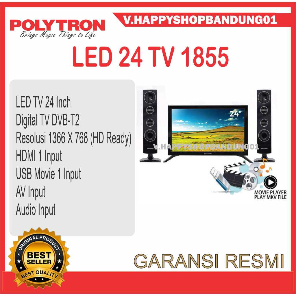 LED TV POLYTRON + SPEAKER TOWER PLD 24TV1855 24 Inch HD TV [24 inch / USB MOVIE] (GAR