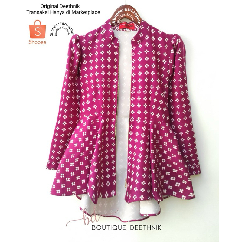 baju batik wanita warna ungu baju batik lebaran deethnik model peplum