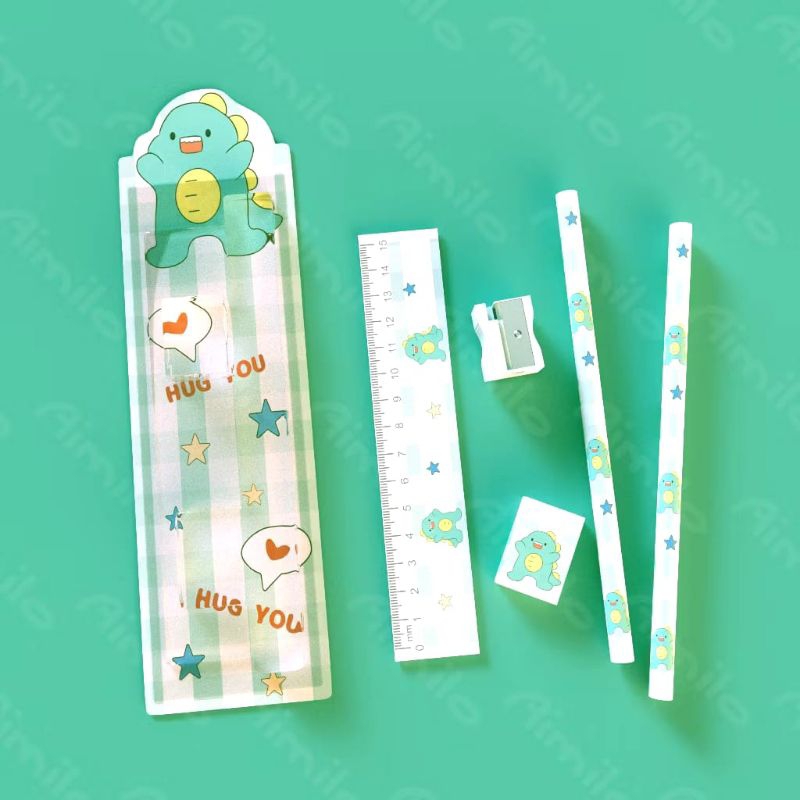 

LILKA 5 in 1 Pensil Set Alat Tulis Anak Lucu dan Penghapus Untuk Tempat Pensil dan Rautan Serta Penggaris