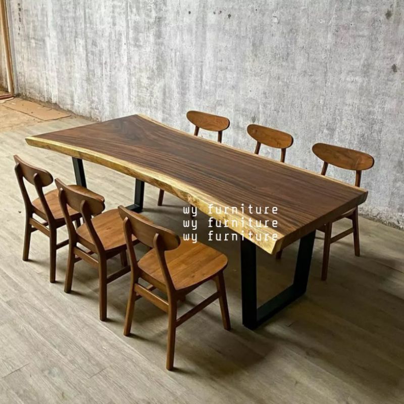Meja makan Kayu suar utuh tanpa sambungan set 4 kursi kayu jati
