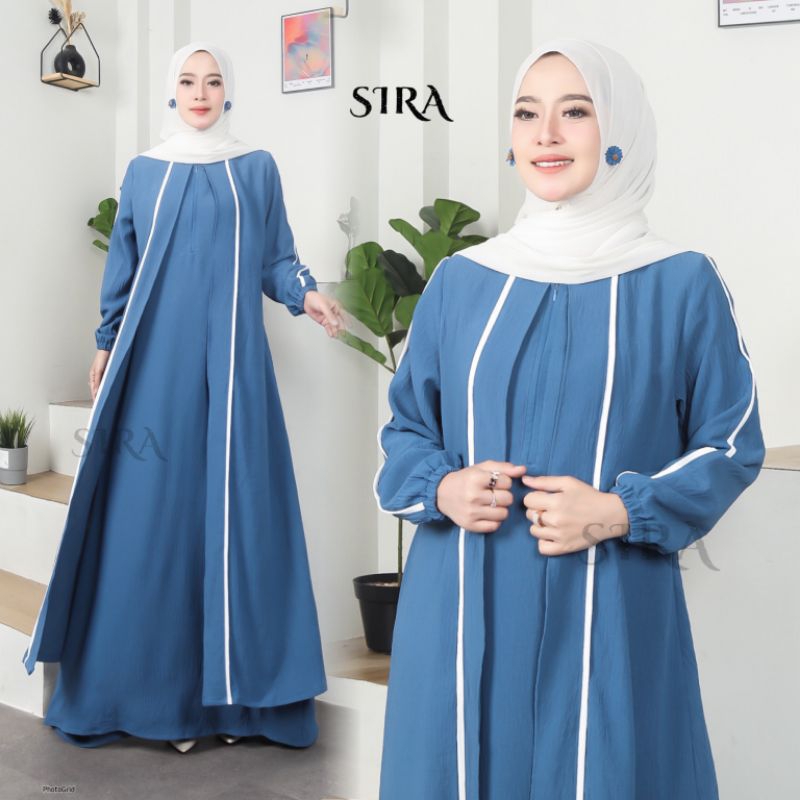 Gamis zahira biru denim gamis jumbo gamis crincle airflow Abaya Gamis terbaru 2025