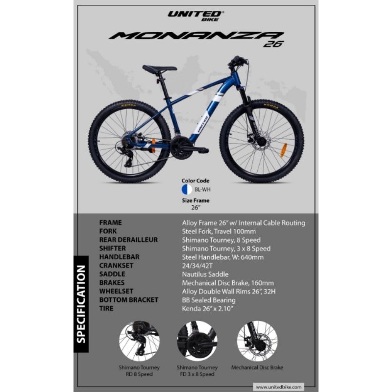 [KID] Sepeda Gunung MTB UNITED 24 Inch 26 Inch By UNITED MONANZA SHIMANO CAKRAM ALLOY Hydraulic Sepe