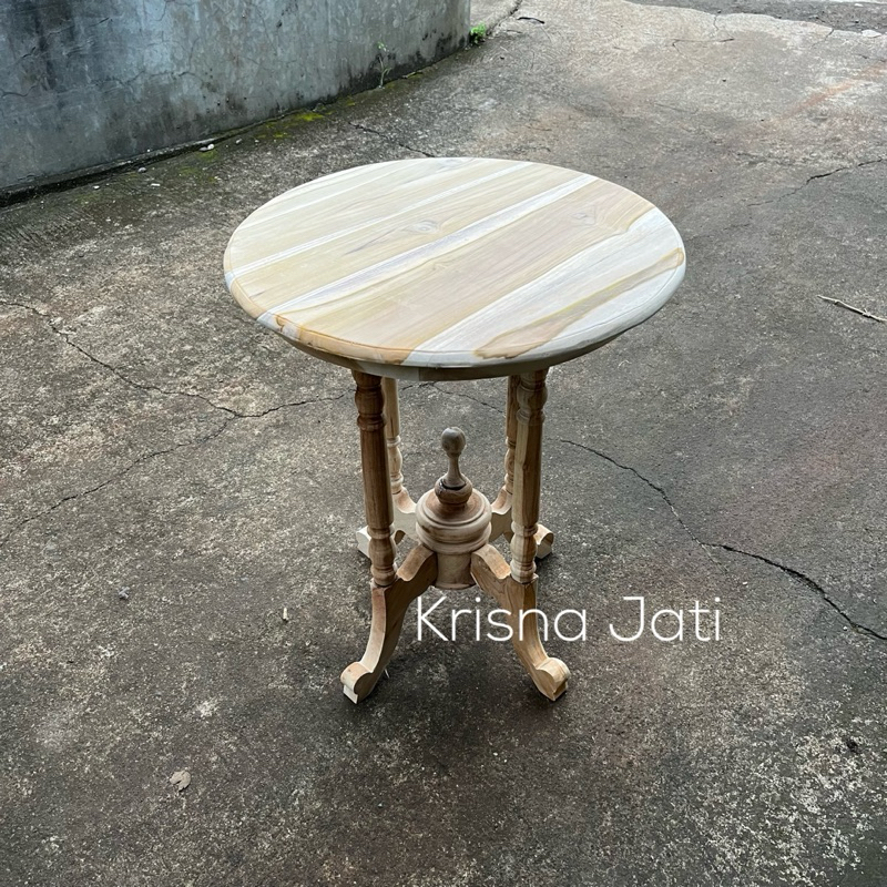meja kopi jadul kaki bubut bulat kayu jati | READY STOCK