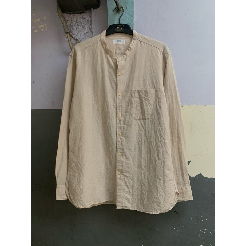 kemeja shanghai linen Uniklo pria lengan panjang preloved SHB.048