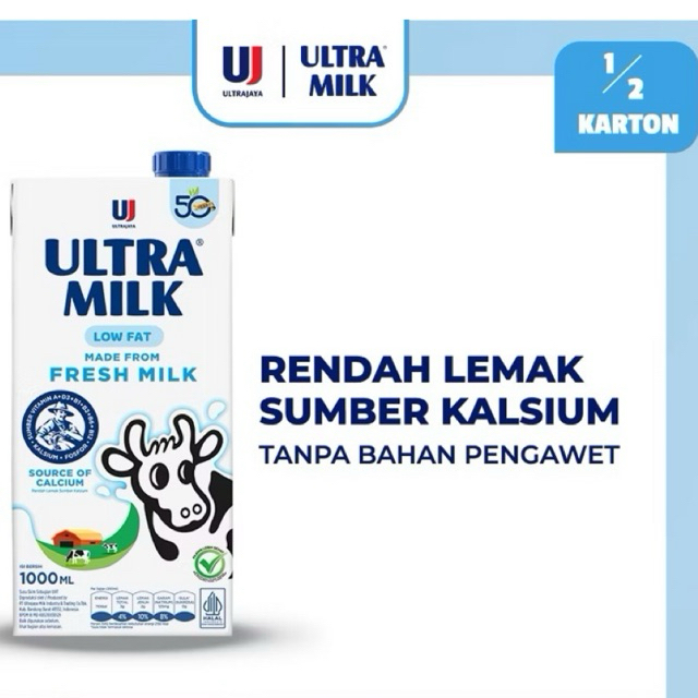 

Ultra Milk Low Fat Plain 1000 ml isi 6