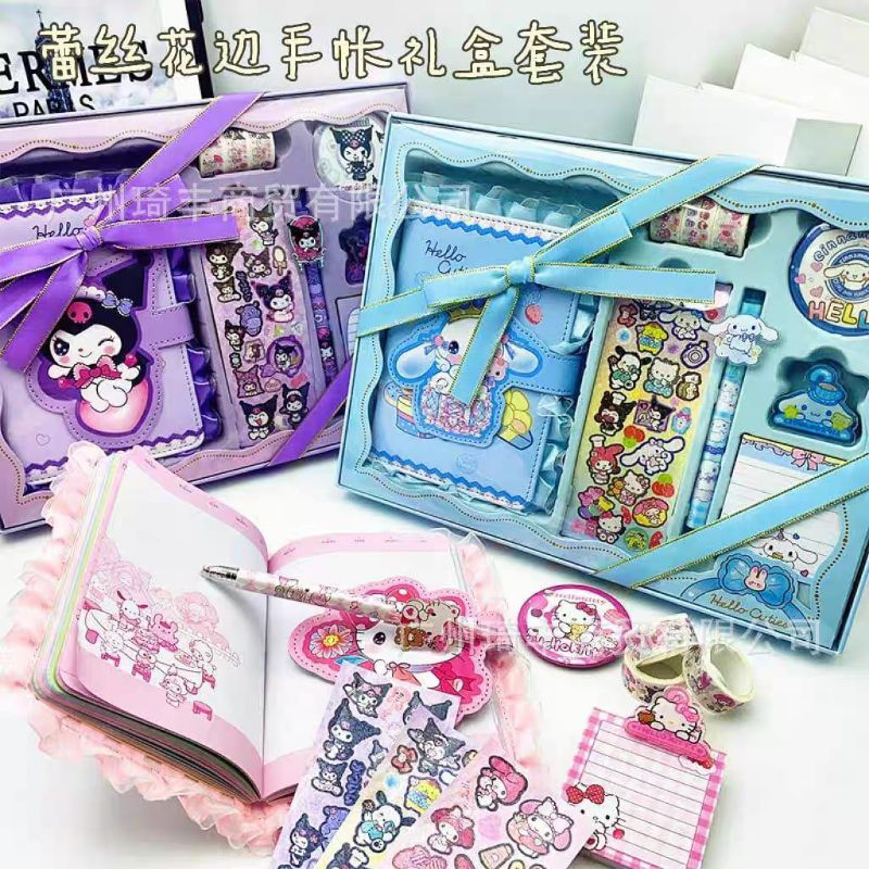 

Stationery Gift Box Set 7 in 1 Import Note Book Kuromi Set Diary Box Cinnamoroll Melody Diary Set Hello Kitty