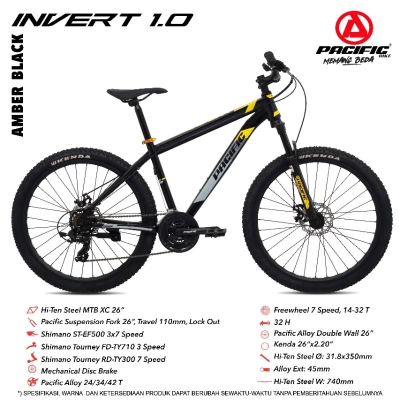 Sepeda MTB Ukuran 24 / 26 Pacific Invert 1.0 21 Speed Berkualitas / Sepeda Gunung Ukuran 24 / 26