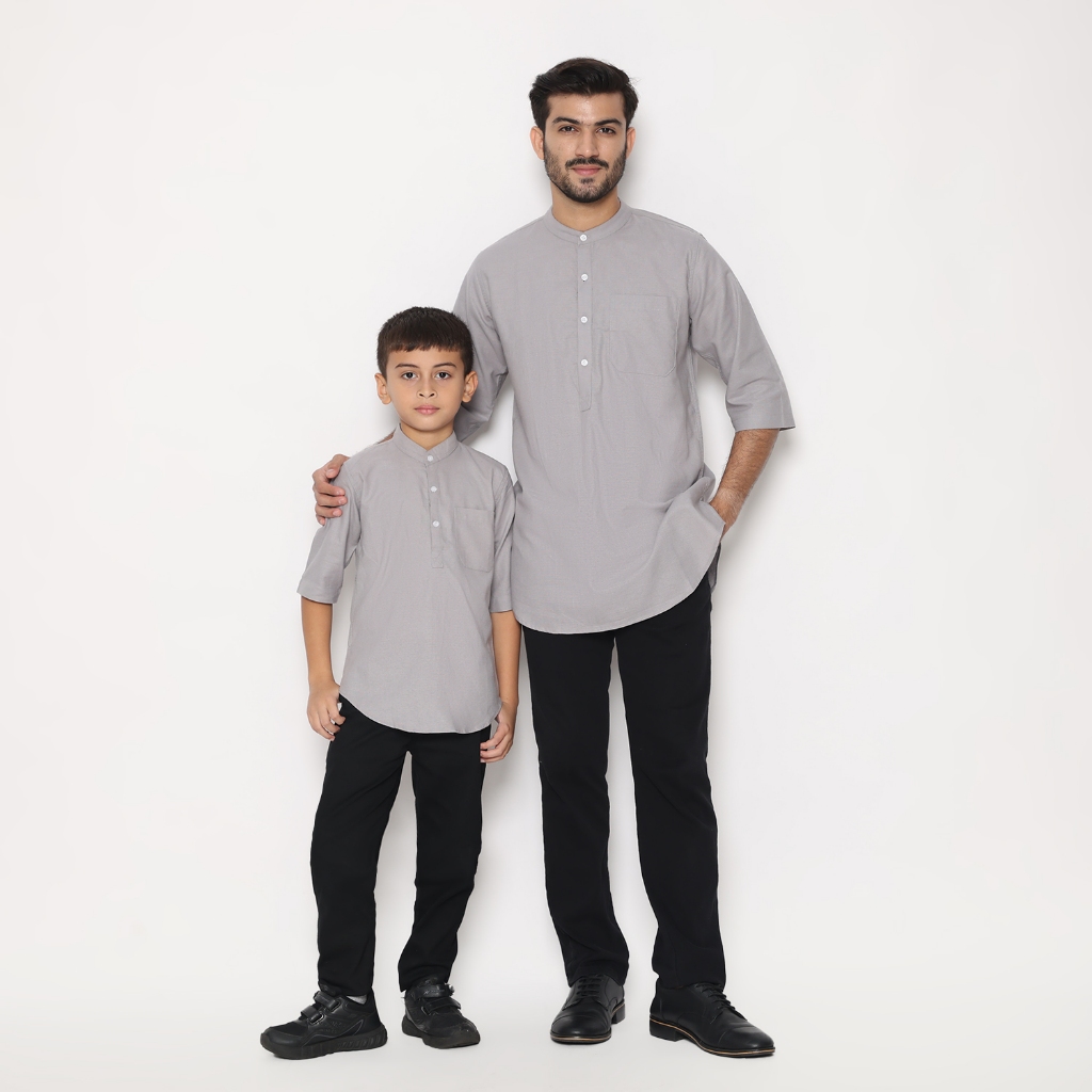 Dancus Kemeja Koko Pakistan Couple / Koko Kurta Couple Ayah Anak Warna Abu OLRM259