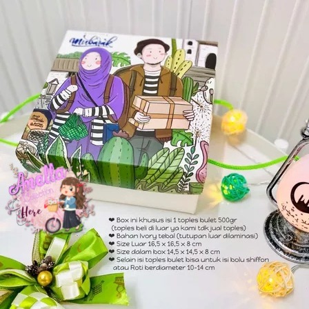

Box isi 1 toples Bulet 500gr EID Mubarak / Idulfitri tema Suasana Mudik