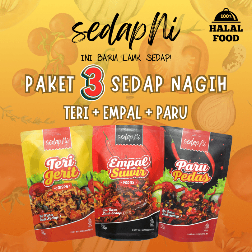 

SedapNi - Paket 3 Sedap Nagih / Teri Jerit / Empal Suwir / Paru Pedas / Lauk Siap Saji