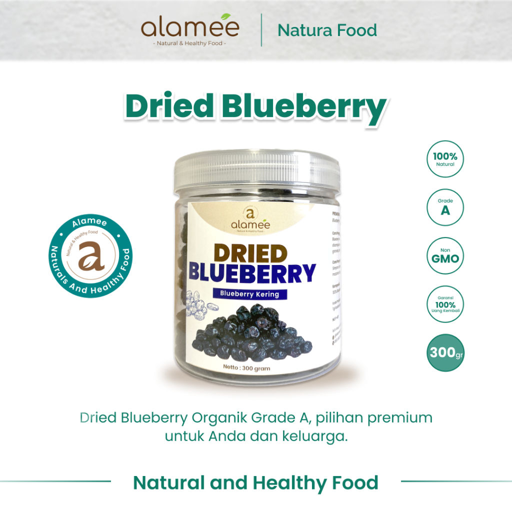 

ALAMEE Blueberry Kering Cemilan Buah Sehat Dried Fruit Blueberry Cemilan Rendah Kalori 300gr