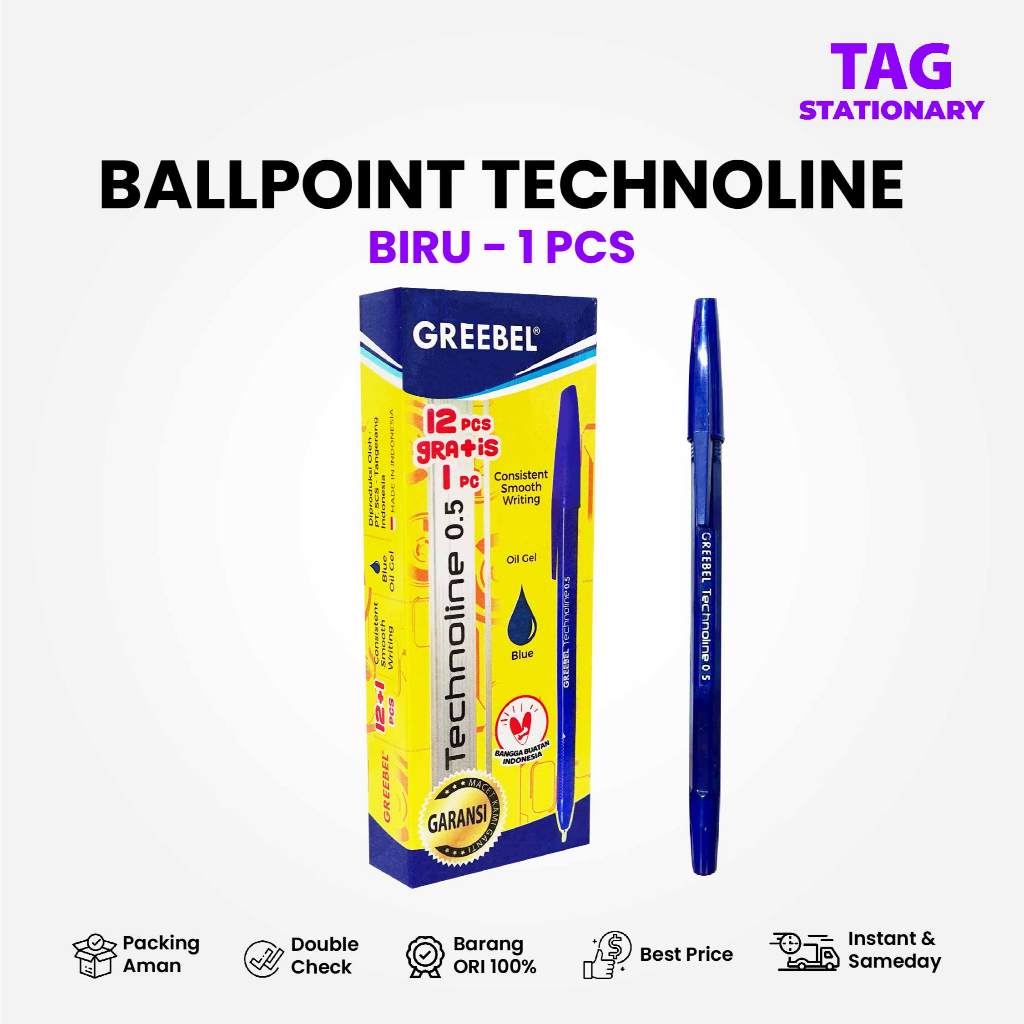 

GREEBEL Pulpen Ballpen Technoline 0.5 Biru (PCS) / Pulpen Murah Ballpoint Bolpen Pena