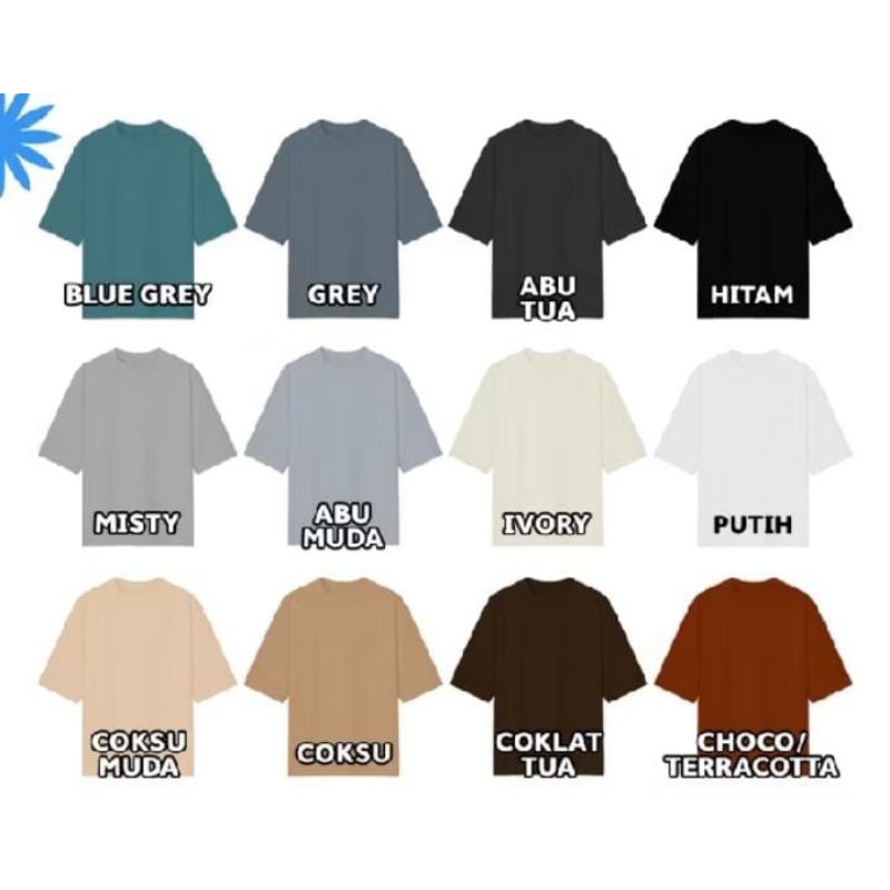 KAOS POLOS  OVERSIZE  24s Cotton Combed Unisex - Hitam, Putih, , Cream, Merah Maroon, dan Biru - Pri