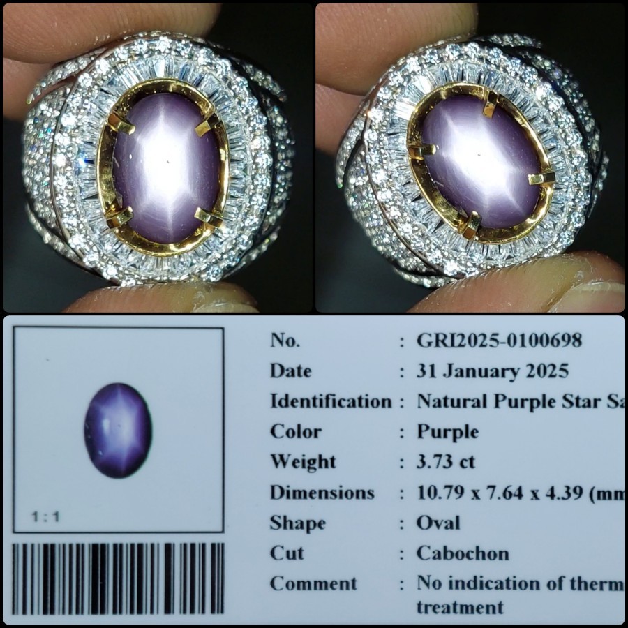 Natural Purple Star Sapphire No Heat Ceylon Srilanka NH Batu Permata Safir Ungu Asli Original