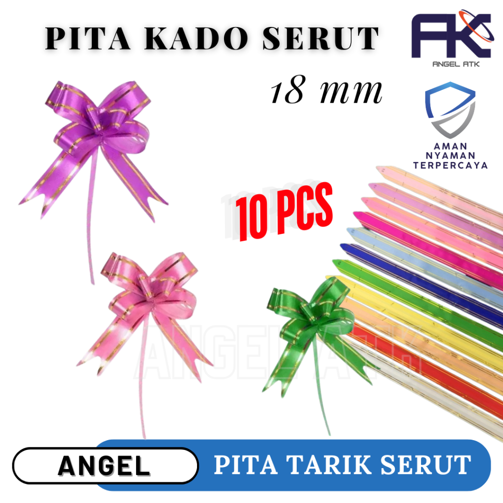 

Pita Serut Emas / 10 Pcs / Pita Warna Warni / Pita 18mm / Pita Dekor Kotak Kado / Pita Tarik 7 Warna / Cash On Delivery / Angel Atk