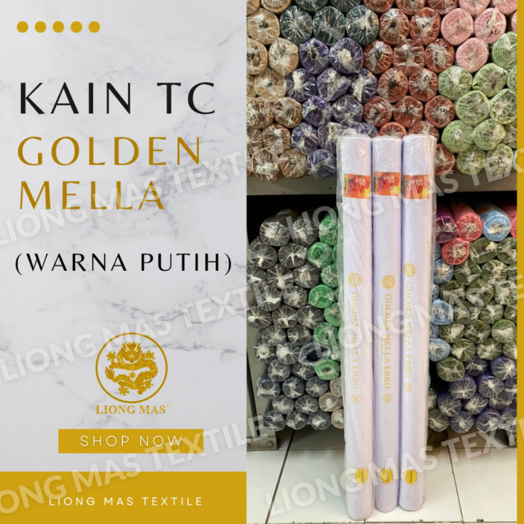 KAIN TETORON TC PUTIH GOLDEN MELLA ROLL