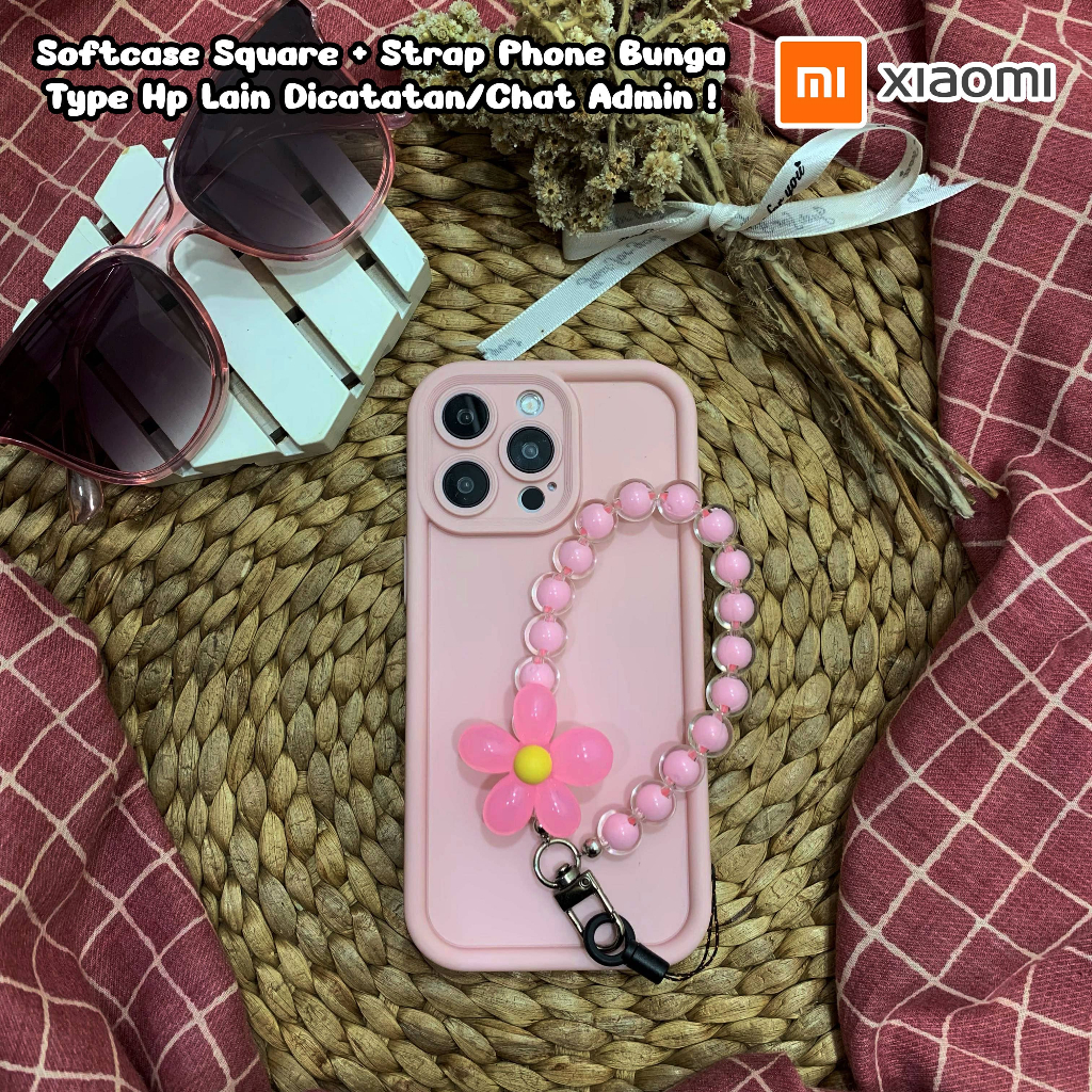 SOFTCASE PINK POLOS + TALI STRAP BUNGA PINK For XIOAMI REDMI 12C 13C 14C C75 M3 PRO 5G POCO M4 PRO 4
