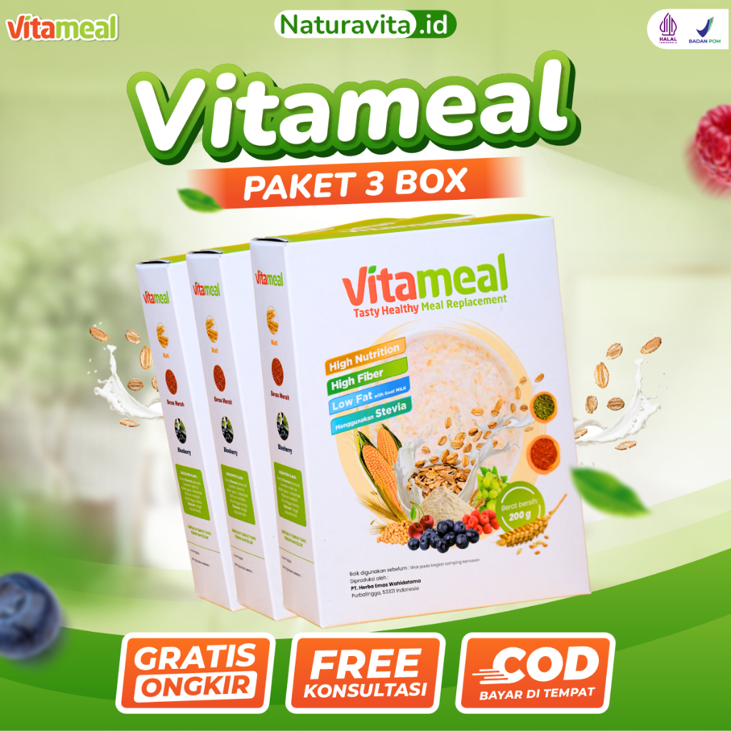 

Vitameal - Paket 3 Box Sereal Sehat Multigrain Bantu Turunkan Gula Darah Tinggi Normalkan Kadar Gula Cegah Diabetes Kolesterol Herbal Alami Tanpa Efek Samping
