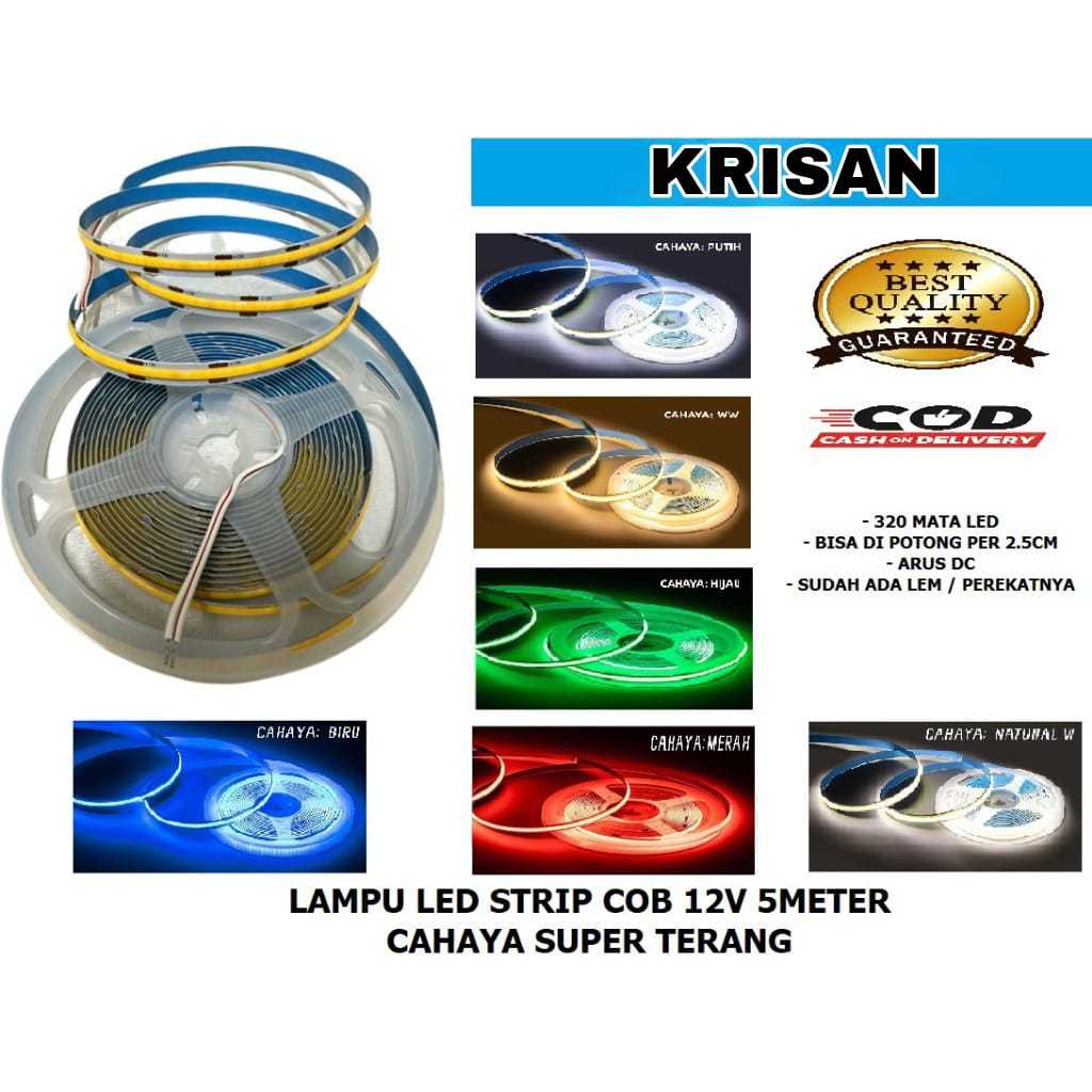 Lampu Led Strip COB  DC 12volt 5 meter 320led / Lampu Strip Light COB IP33 -  Cahaya Super Terang