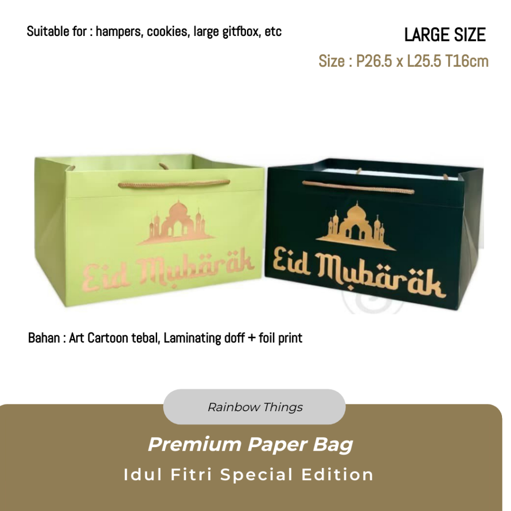 

Premium Paper Bag Foil Lebaran Eid Mubarak (L) uk 26.5 x 25.5 x 16cm
