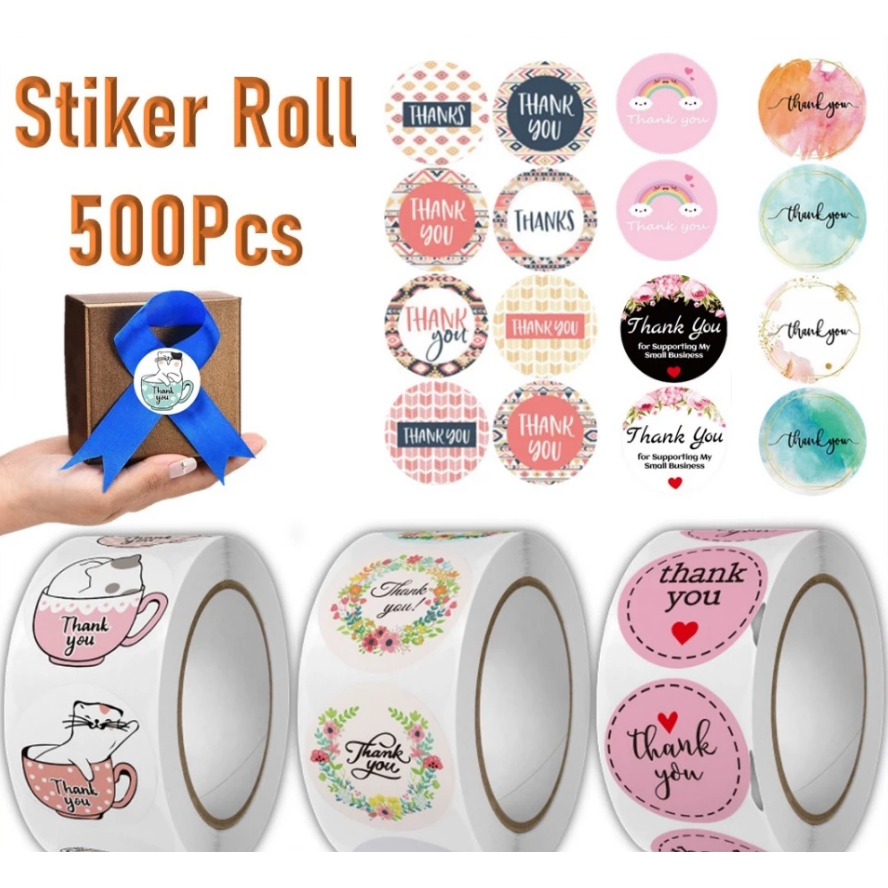 

Sticker Thank You Roll Isi 500 Pcs Stiker Terima Kasih Warna Self Adhesive Seal Label Roll Sticker Thank You 2Cm Tempelan Ucapan