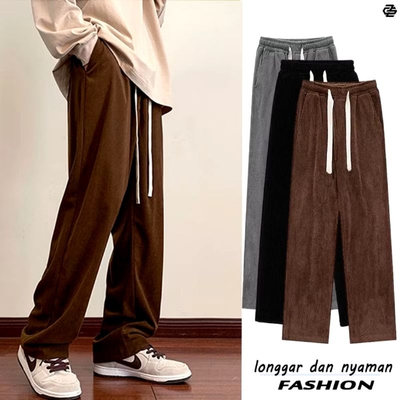 Celana Panjang Corduroy Longgar Retro Loose Pants Korean Style