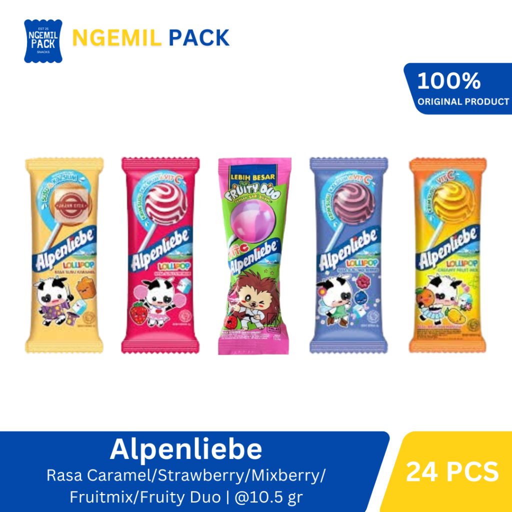 Permen Alpenliebe Lolipop Renceng Caramel/Strawberry/Mixberry/Fruitmix/Fruity Duo Isi 24pcs @10.5Gr