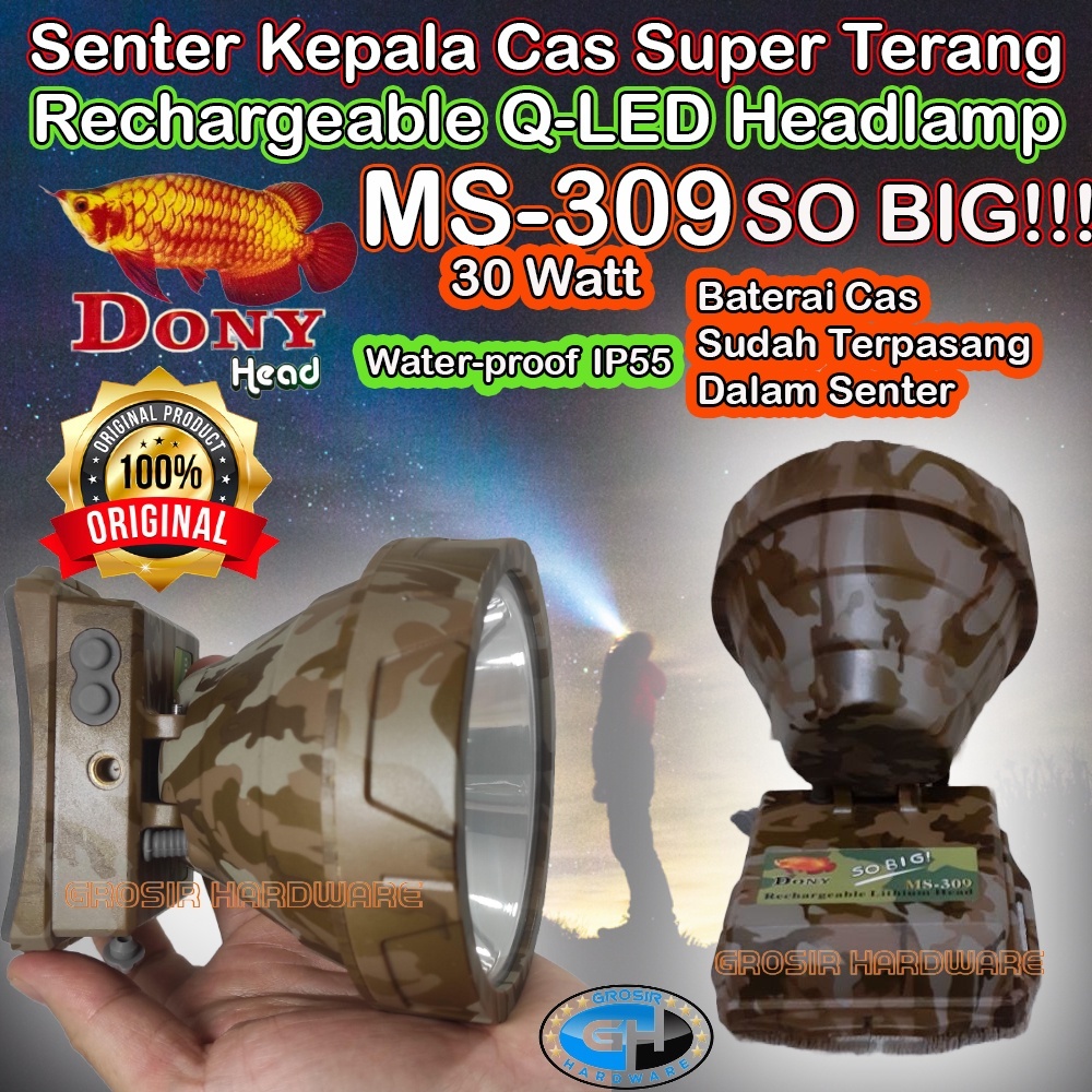 SENTER KEPALA DONY MS 309 ORIGINAL Q-LED SUPER TERANG RECHARGEABLE HEADLAMP TORCH