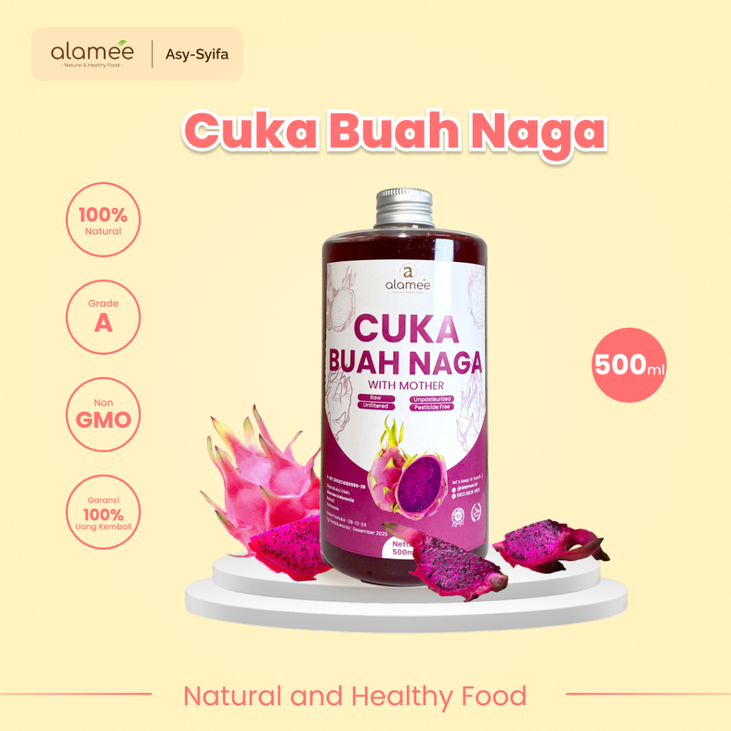 

ALAMEE Cuka Buah Naga Organik Dragon Fruit Cider Vinegar With Mother Fermentasi Probiotik 500ml