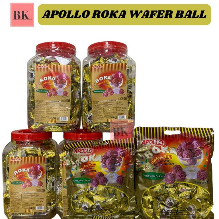 

APOLLO ROKA WAFER BALL TOPLES NETTO 420GR/ROKA REFILL ISI 70PCS KEMASAN 420GR/ROKA REFILL ISI 300GR KEMASAN 300GR