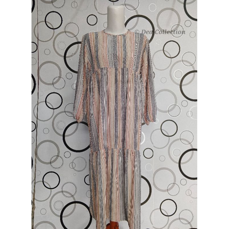 Gamis Midi / Midi Dress Wanita Motif Salur