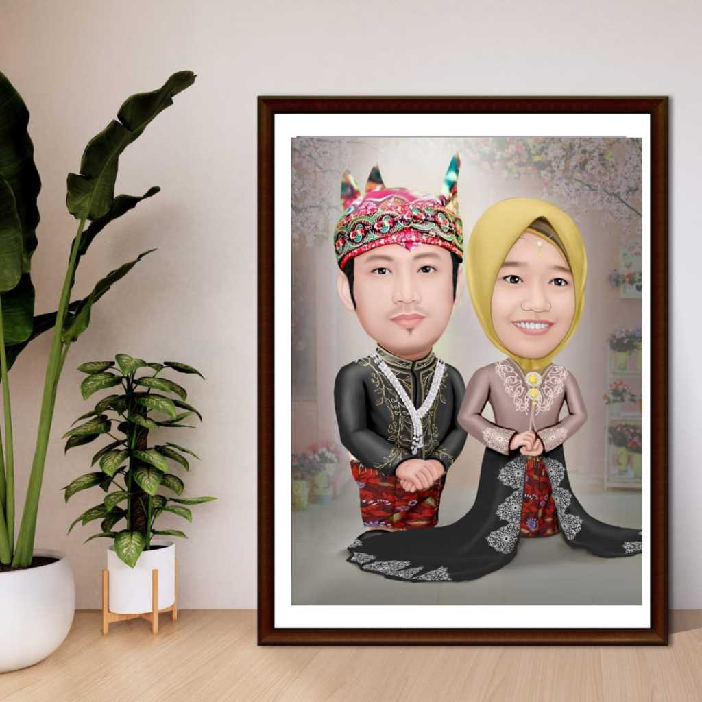 Lukisan Karikatur Kado Oleh-oleh Pernikahan mahar laki laki perempuan karikatur Desain