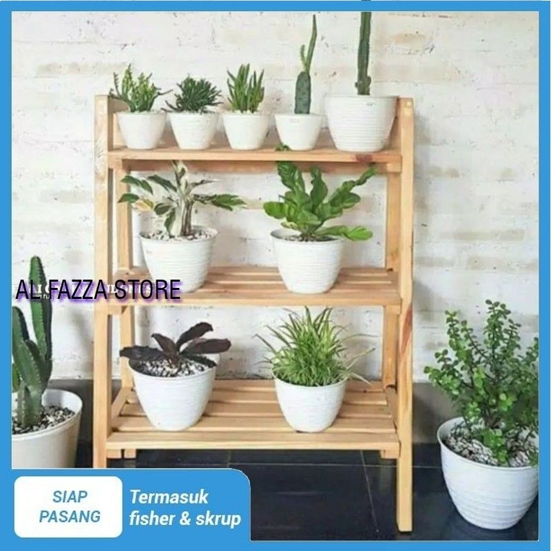 Rak bunga dari kayu estetic/ Rak kayu serbaguna / Rak susun 3 tingkat
