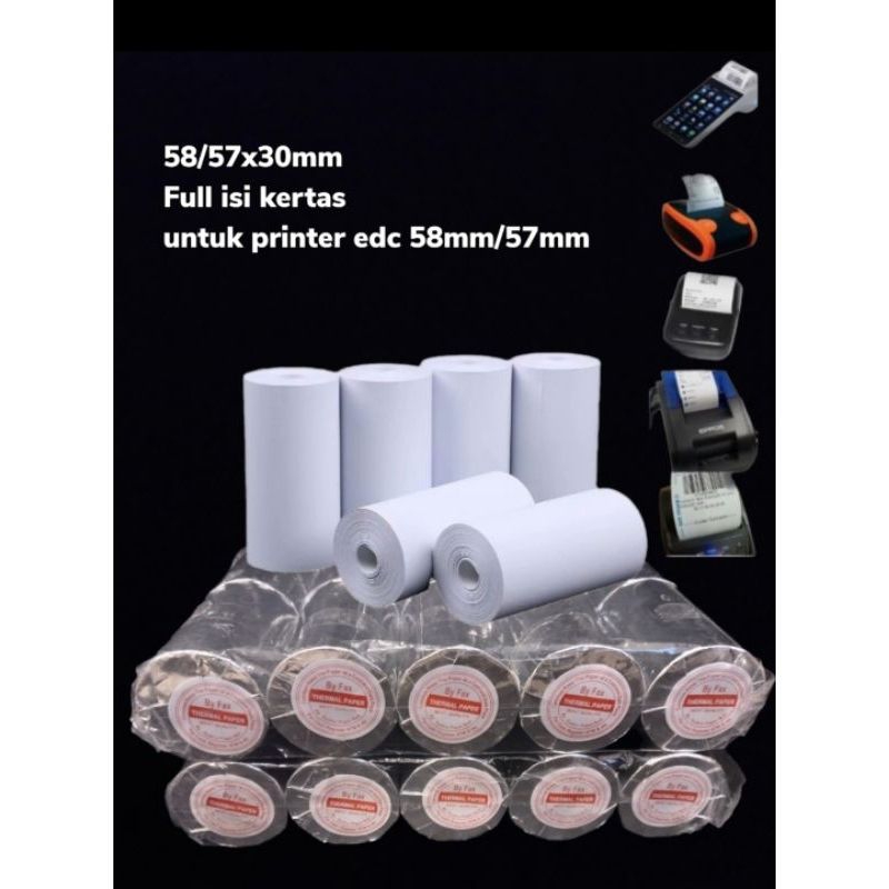 

Kertas kasir thermal edc ukuran 58/57x30mm full kertas paket 10 pcs