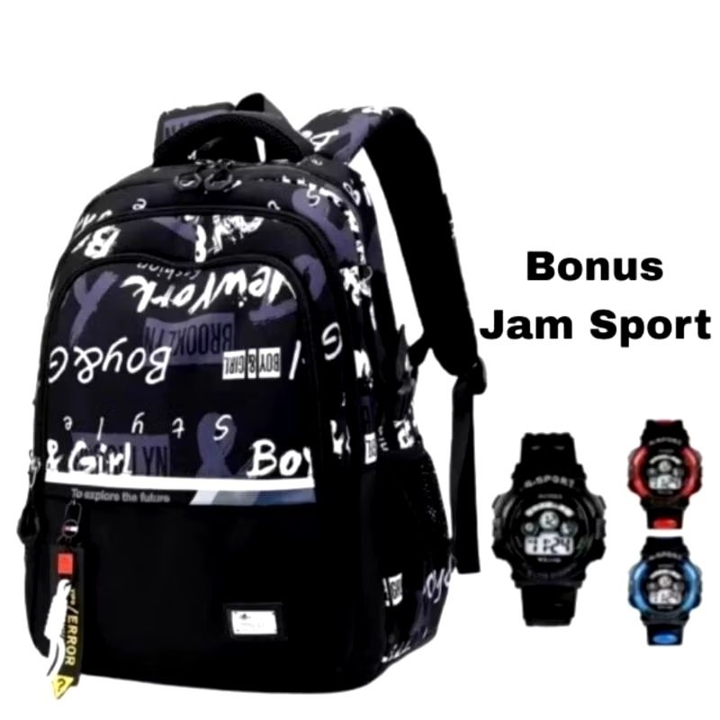 Ransel anak sekolah Laki Laki untuk anak SD SMP SMA gratis jam tangan
