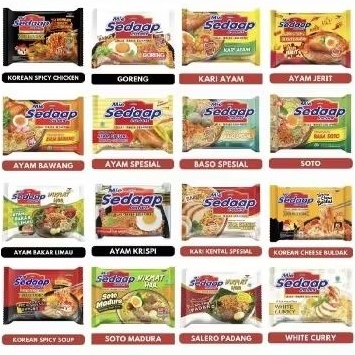 

mie sedap per dus/karton tersedia semua varia rasa dan kemasan
