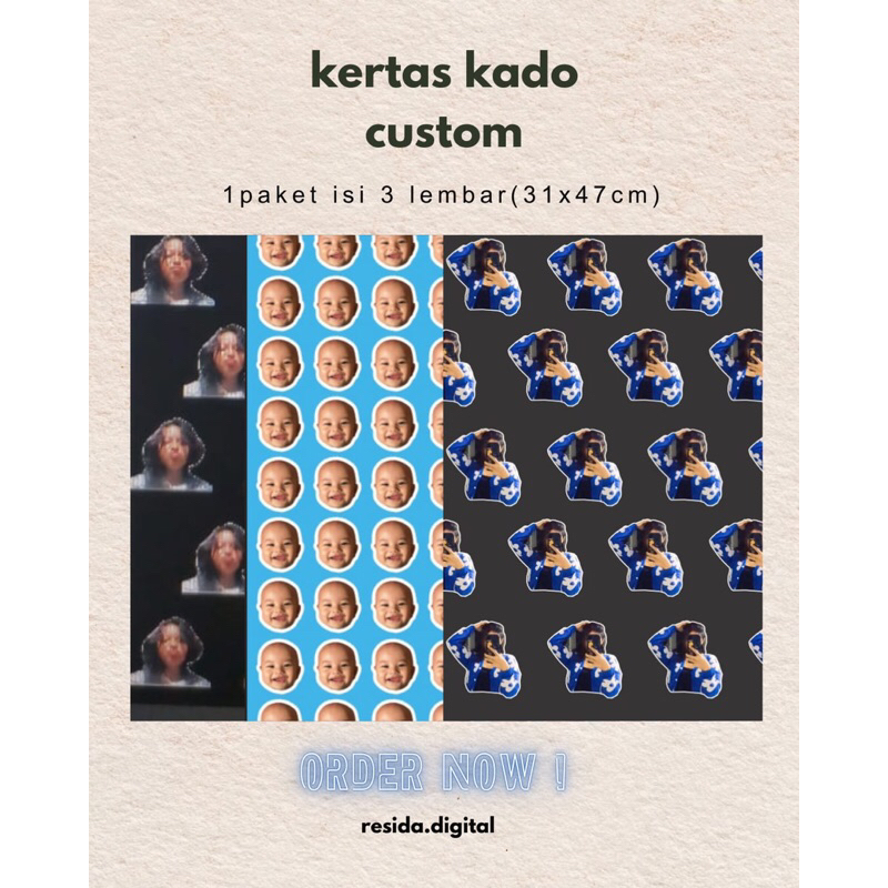 

Kertas Kado Custom paket isi 3lembar a3+