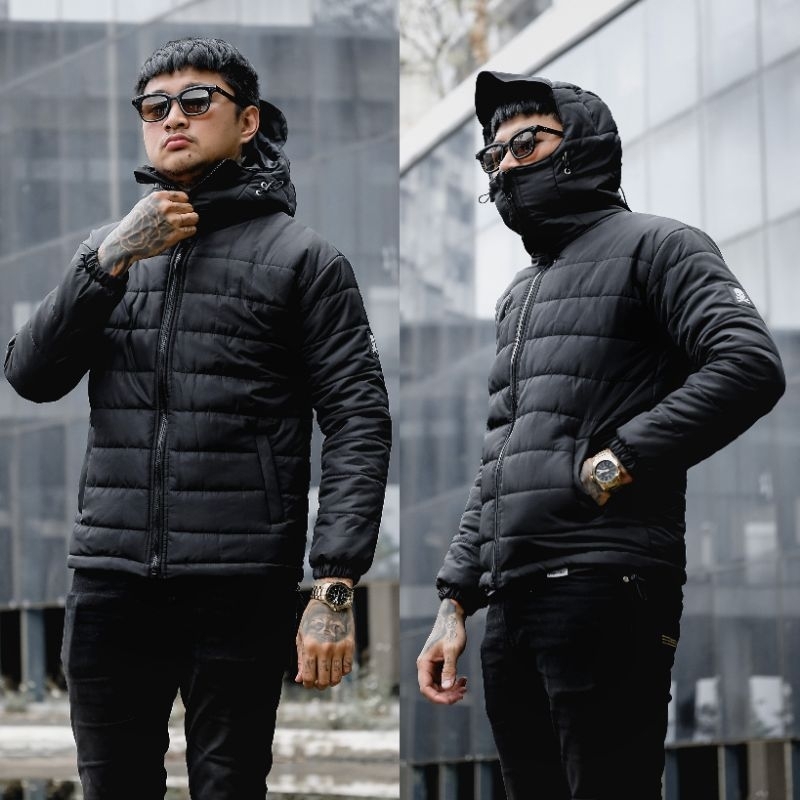 Jacket Puffer Gelembung Hitam Abu Pria/Wanita Jaket Gorpcore Puffer
